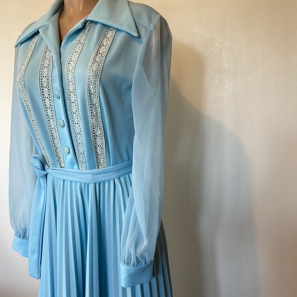 Gorgeous  Vintage  Long baby blue color women’s Dress Size L” - Picture 7 of 15